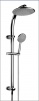 Sistema doccia con soffione anticalcare snodato,asta saliscendi con doccetta a 3 getti,deviatore e presa acqua incorporati nell'attacco inferiore,flessibile m 1,50;fissaggio superiore libero Gest